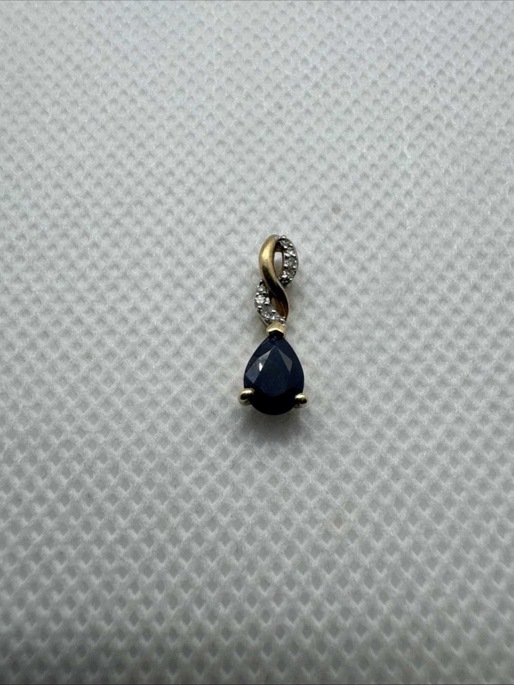 Vintage 10k Yellow Gold Blue Sapphire and Diamond Infinity Pendant